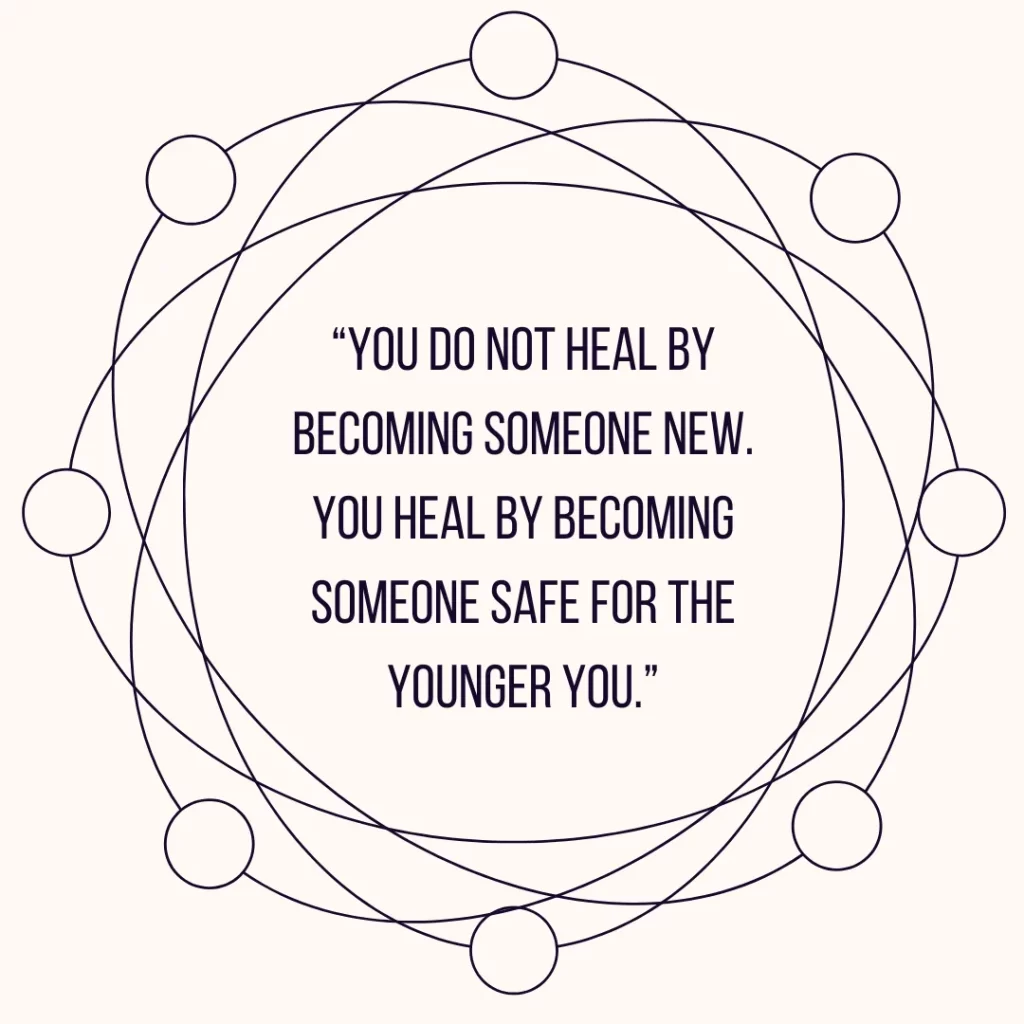 Inspirational quote about healing and inner child safety in minimalist geometric design